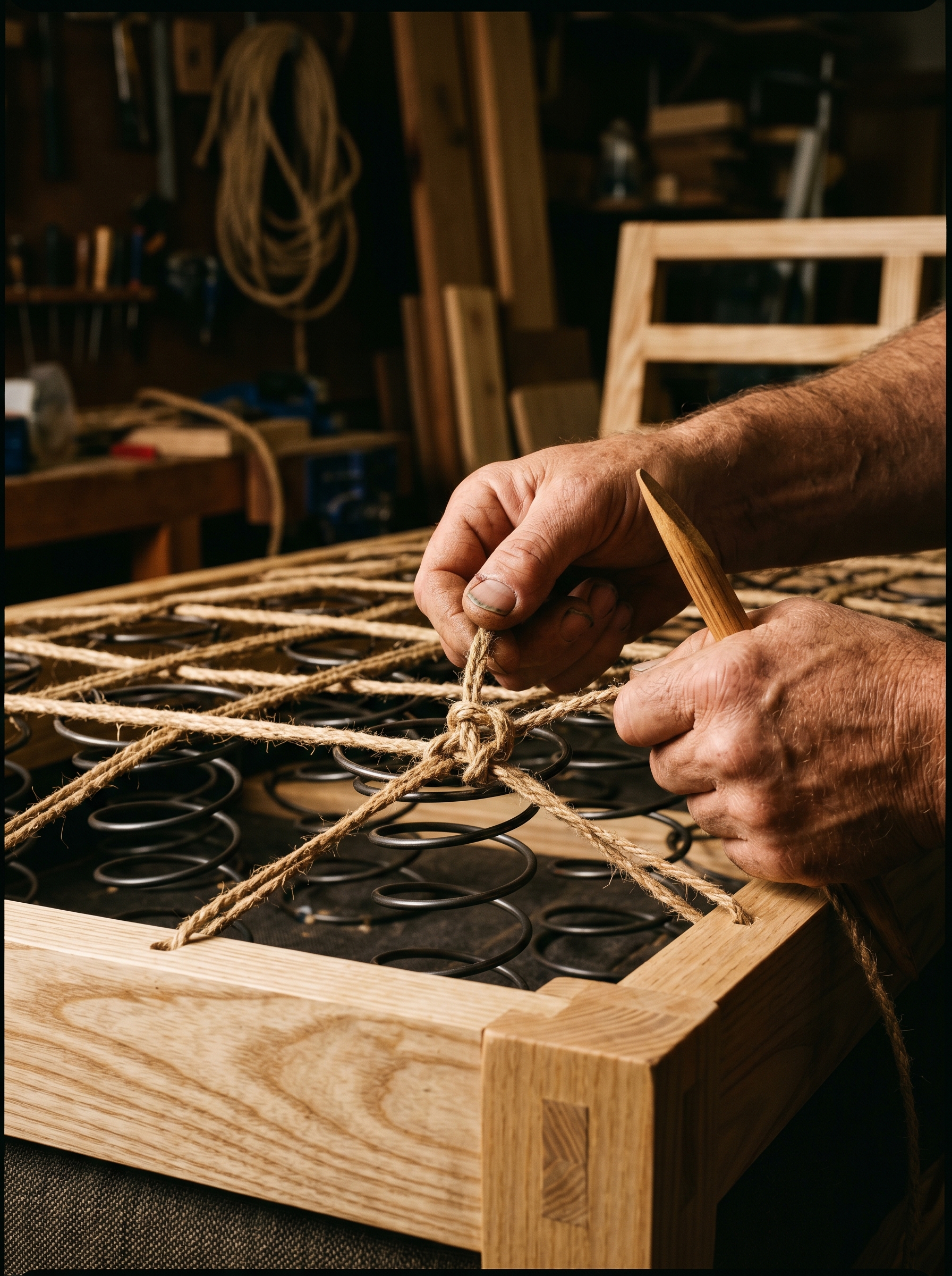 DETAIL · HAND-TYING, RAKING LIGHT